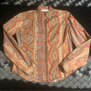 Liz Claiborne Boho Paisley Orange Multicolored Button Down in Small